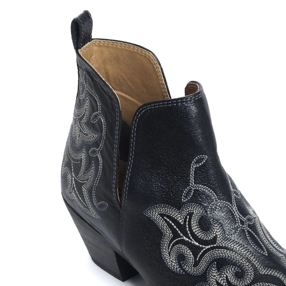 Black Leather Western Ankle Boots