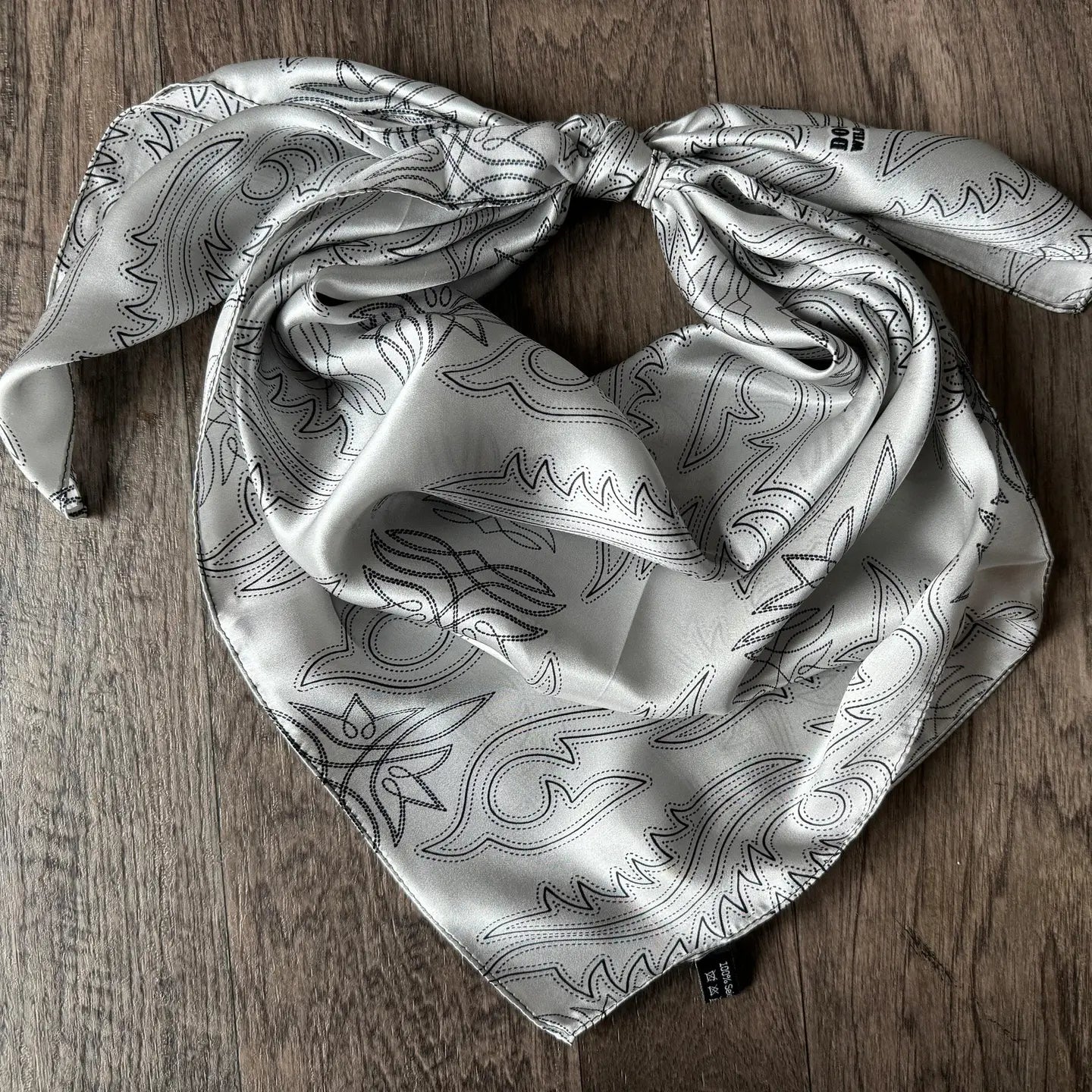 100% Silk Silver Boot Stitch Wild Rag