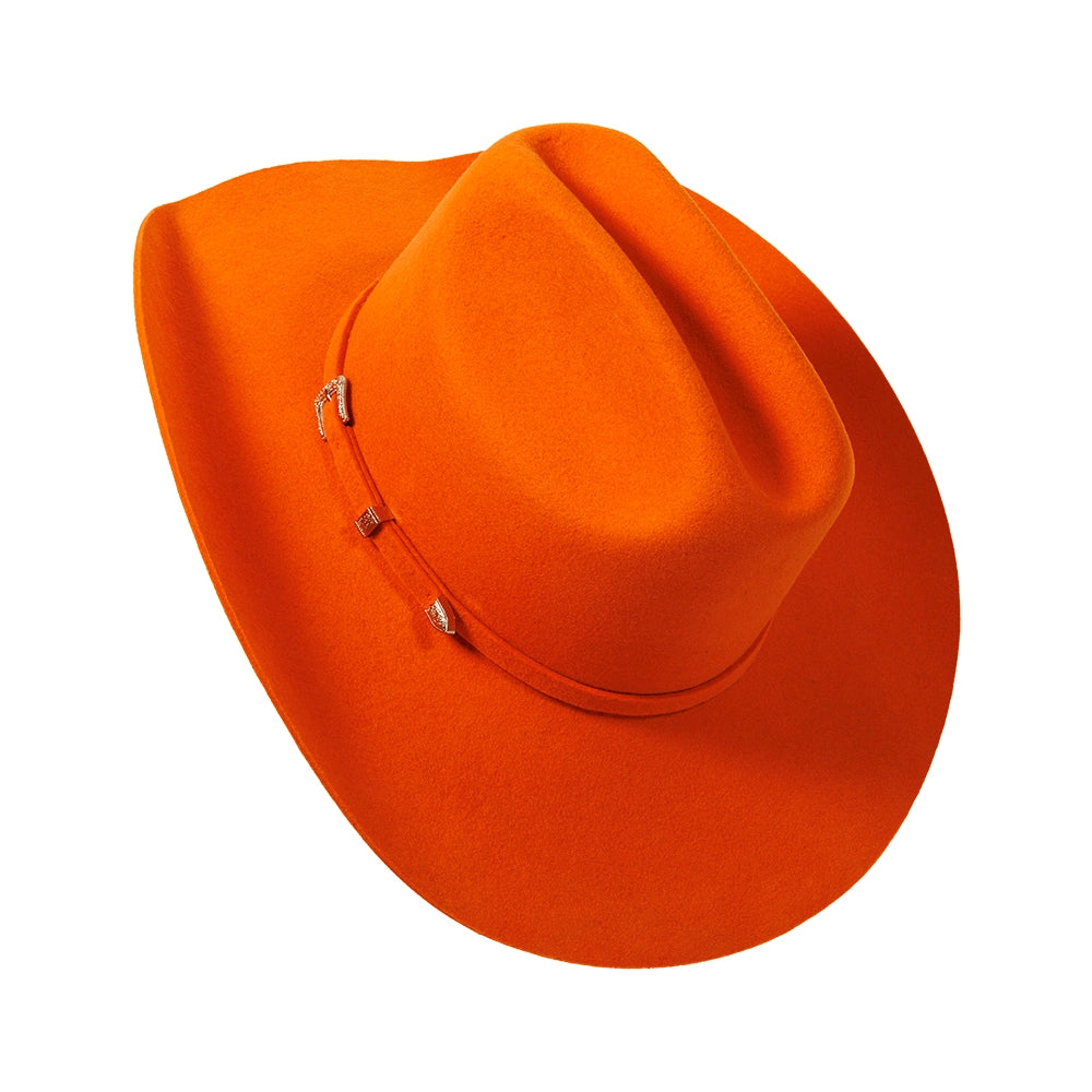 100% Wool Felt Cattleman Cowboy Hat - Tangerine