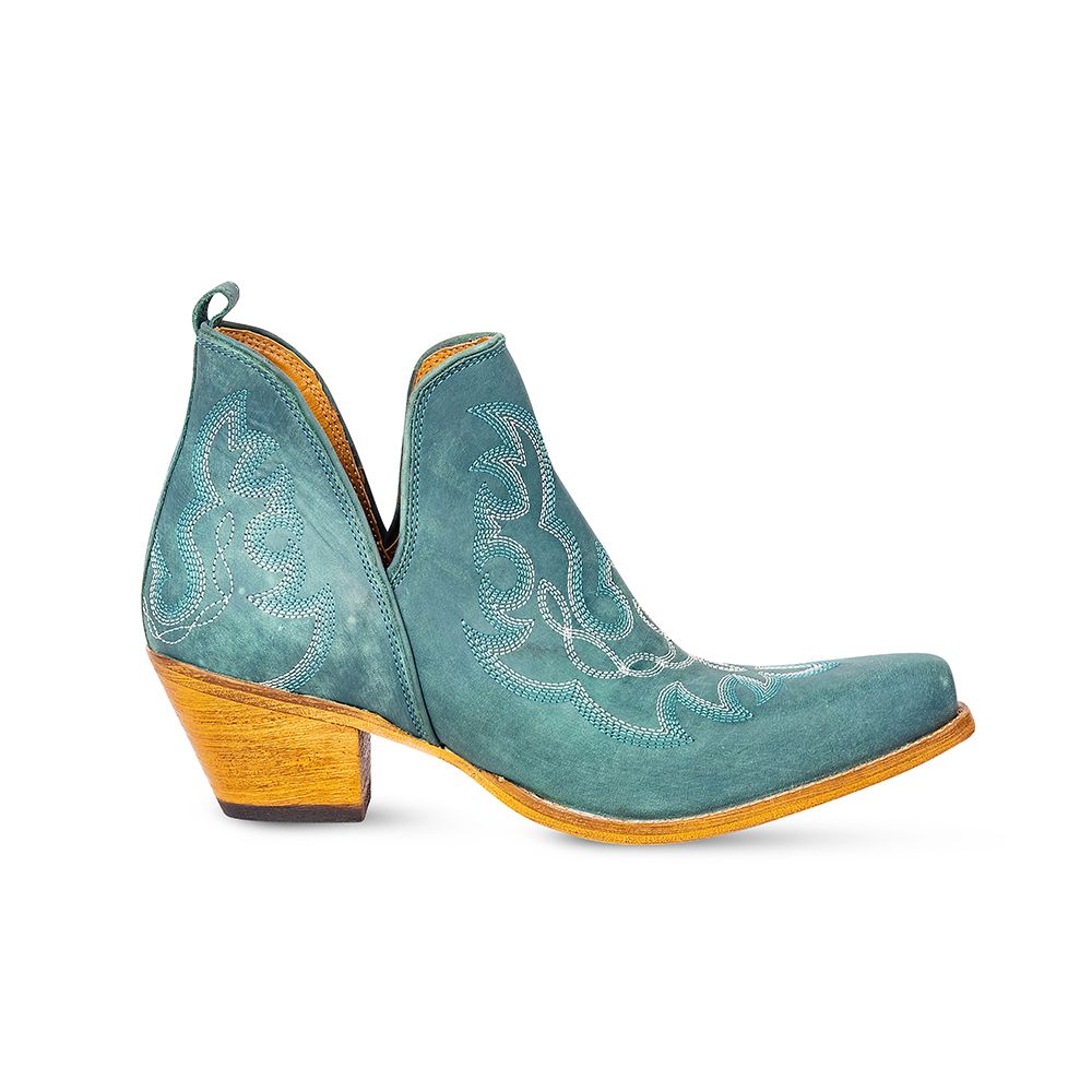 Turquoise Leather Western Ankle Boots