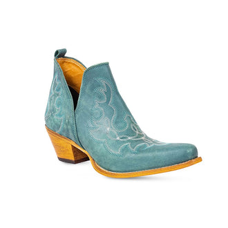 Turquoise Leather Western Ankle Boots