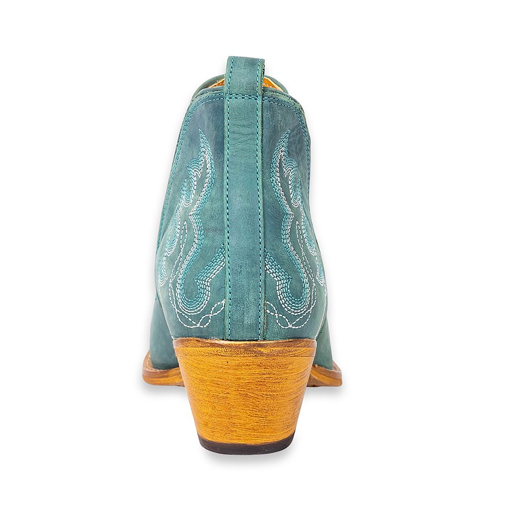 Turquoise Leather Western Ankle Boots