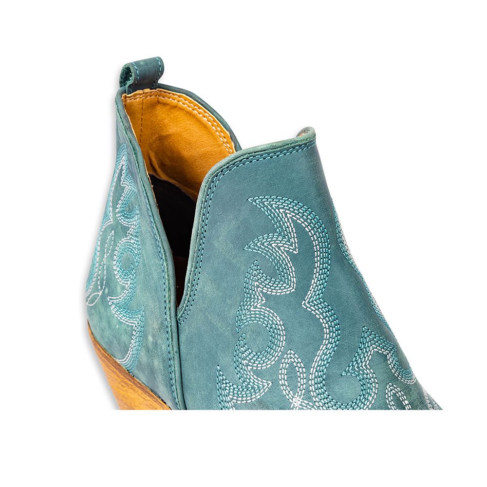 Turquoise Leather Western Ankle Boots