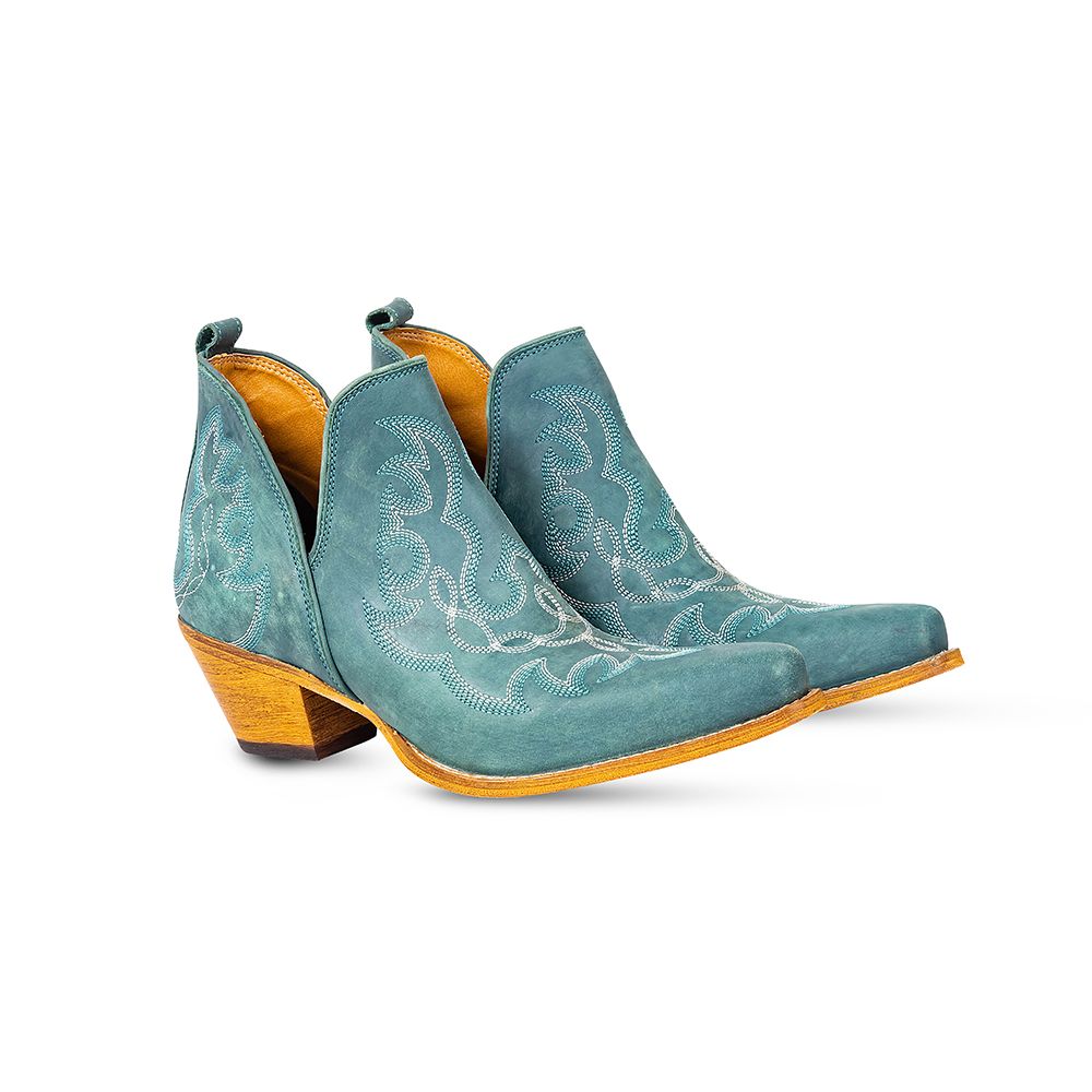 Turquoise Leather Western Ankle Boots