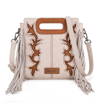 Boot Scroll Fringe Tote - Beige