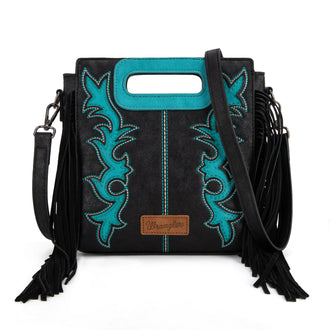 Boot Scroll Fringe Tote - Black