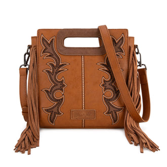 Boot Scroll Fringe Tote - Brown