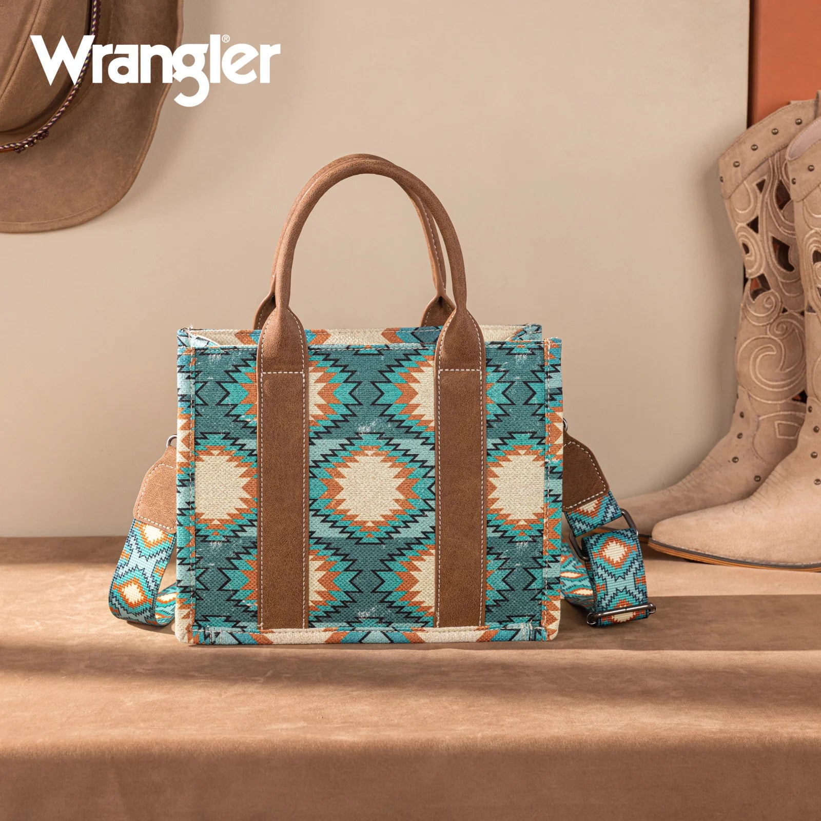 Wrangler Aztec Crossbody Tote - Turquoise