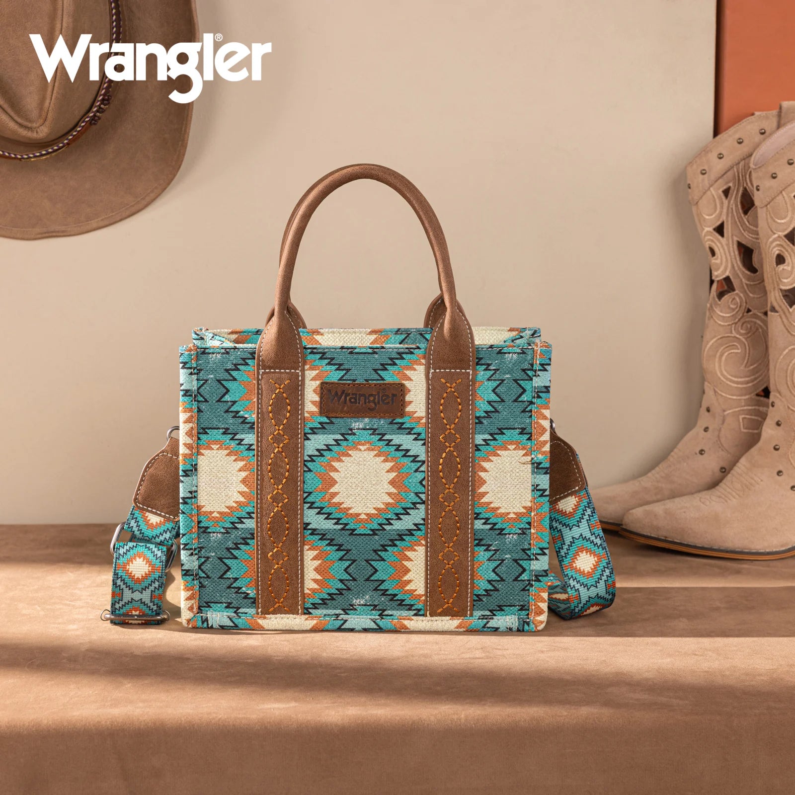 Wrangler Aztec Crossbody Tote - Turquoise