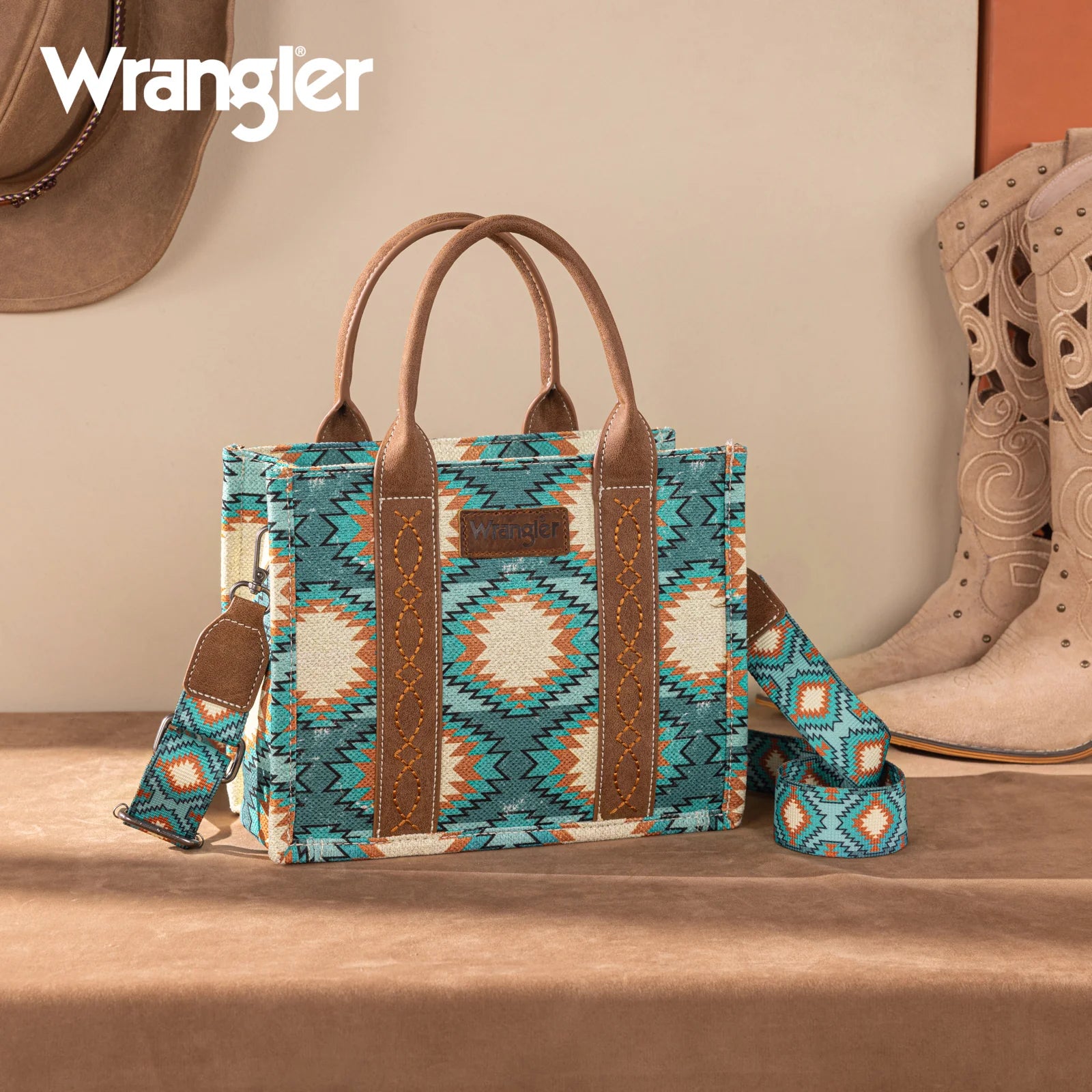 Wrangler Aztec Crossbody Tote - Turquoise