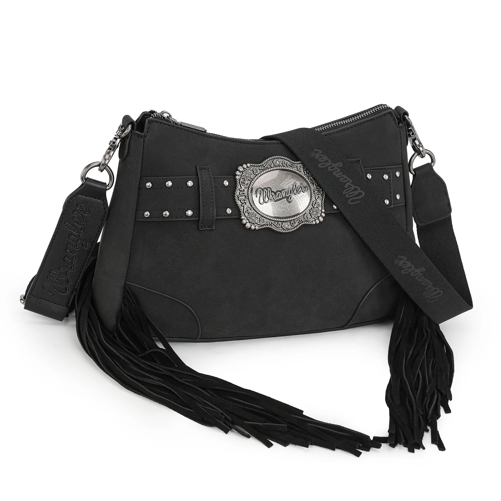 Wrangler Fringe Buckle Hobo Bag - Black
