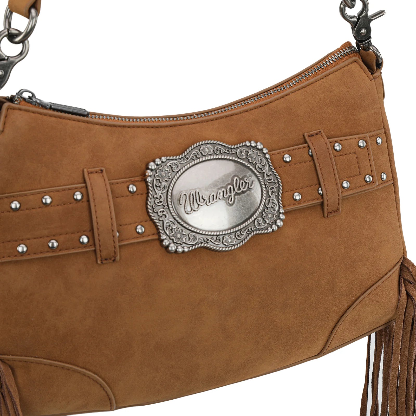 Wrangler Fringe Buckle Hobo Bag - Brown