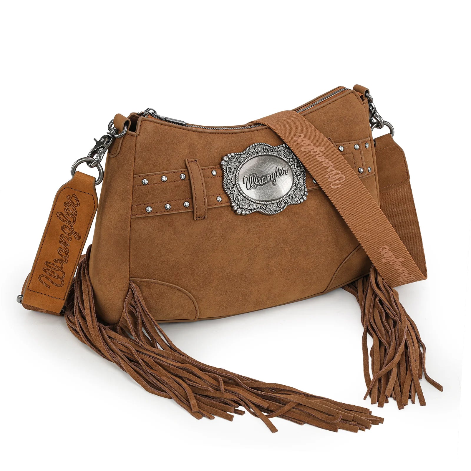 Wrangler Fringe Buckle Hobo Bag - Brown