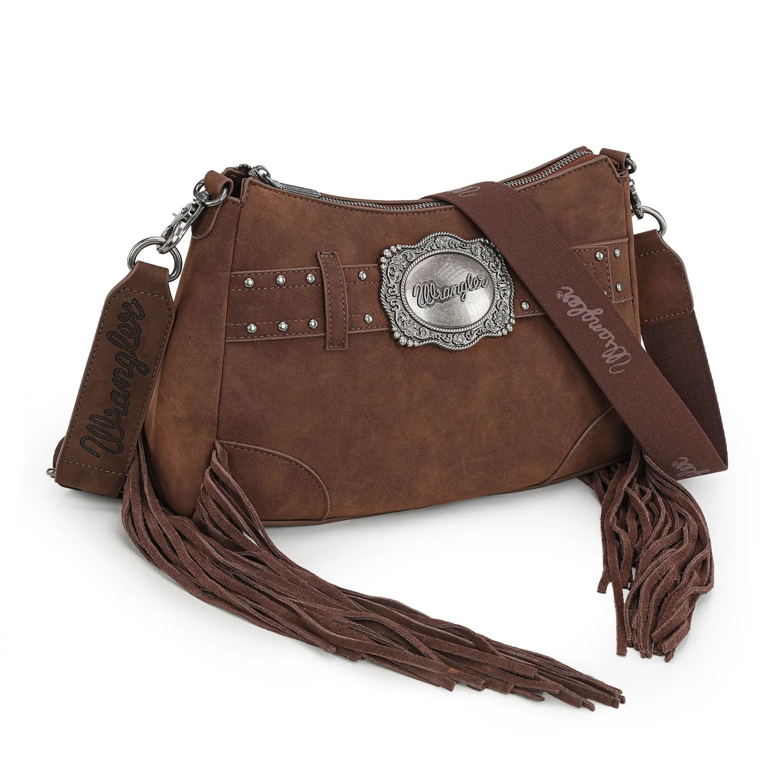 Wrangler Fringe Buckle Hobo Bag - Coffee