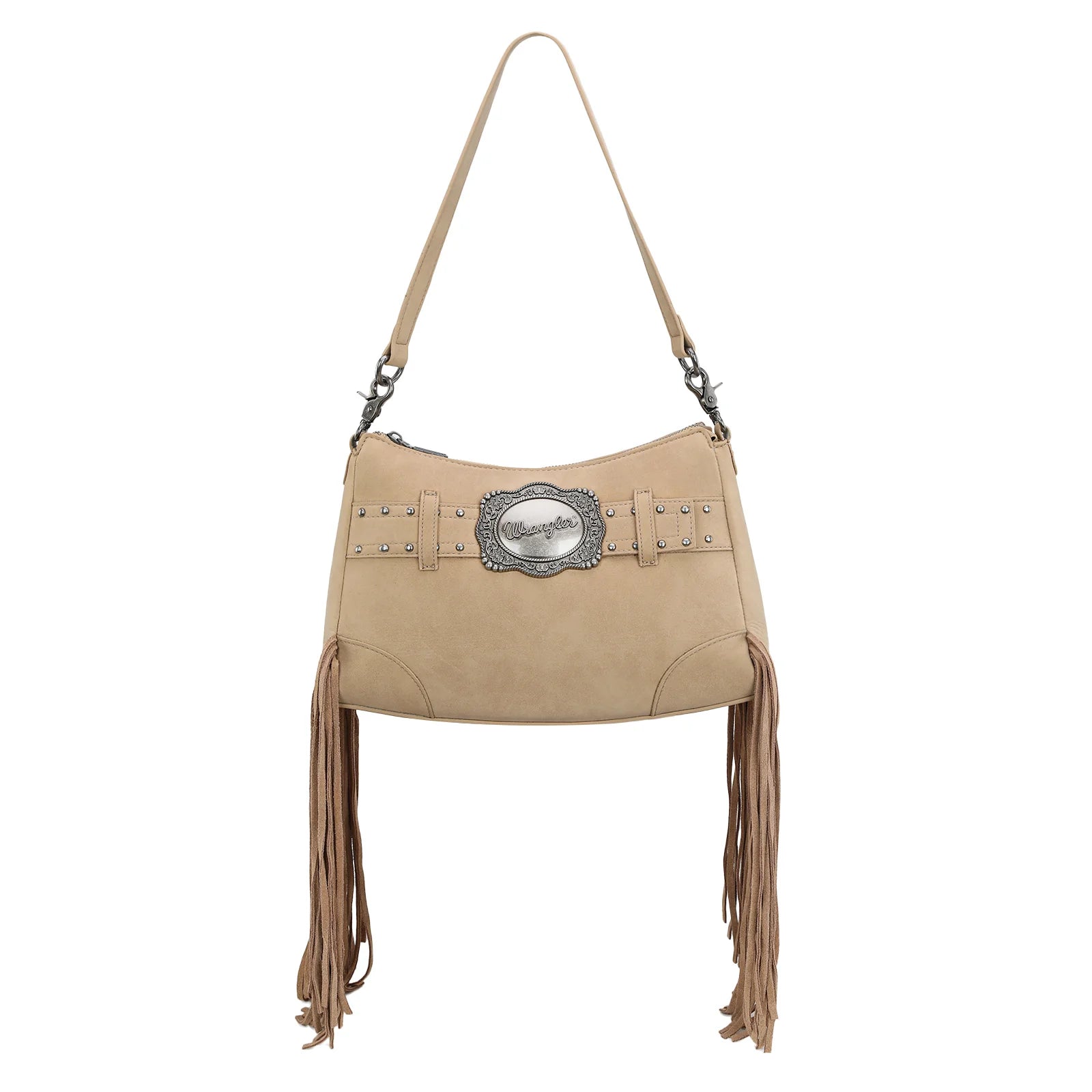 Wrangler Fringe Buckle Hobo Bag - Tan