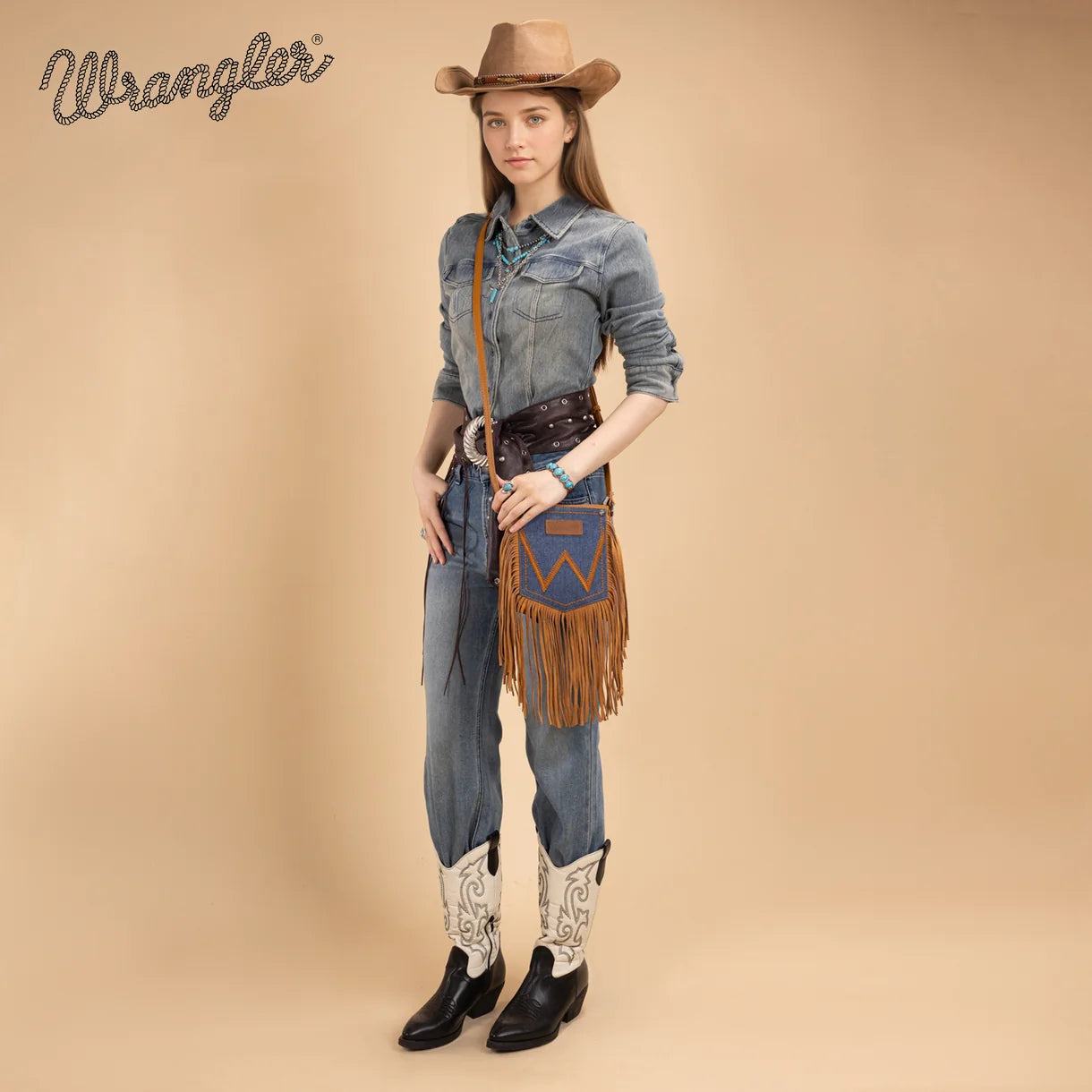 Wrangler Denim Fringe Crossbody Bag