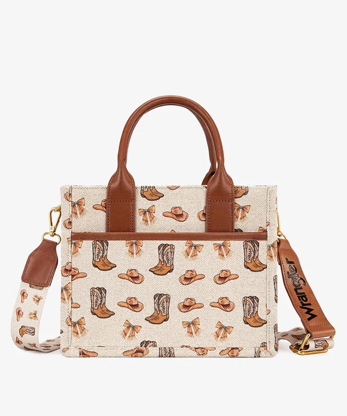 Western Print Cowgirl Tote Bag - Tan
