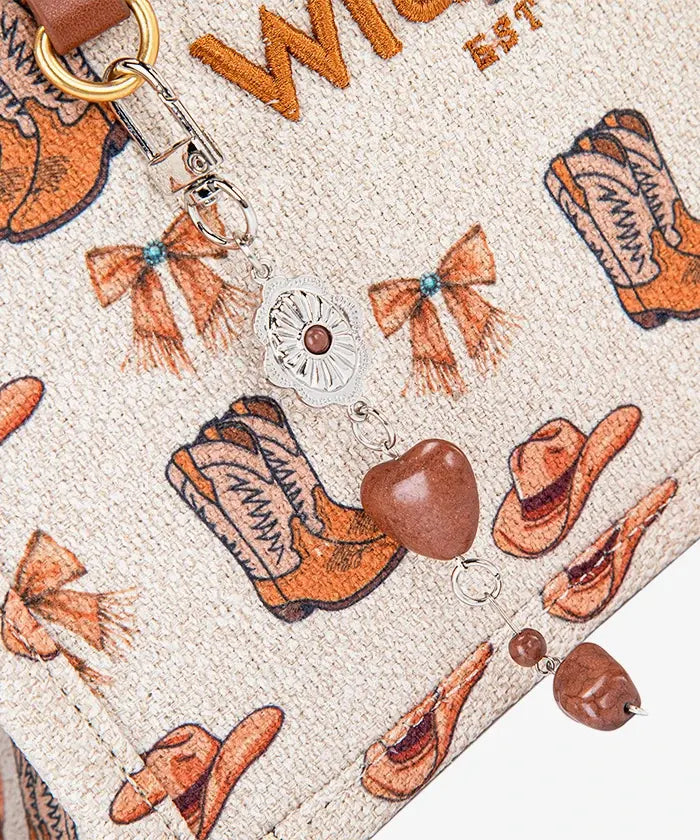 Western Print Cowgirl Tote Bag - Tan
