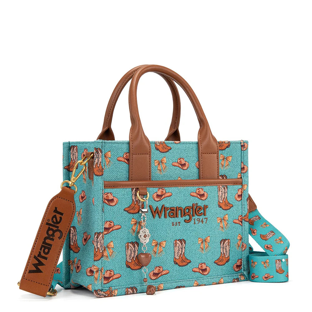 Western Print Cowgirl Tote Bag - Turquoise
