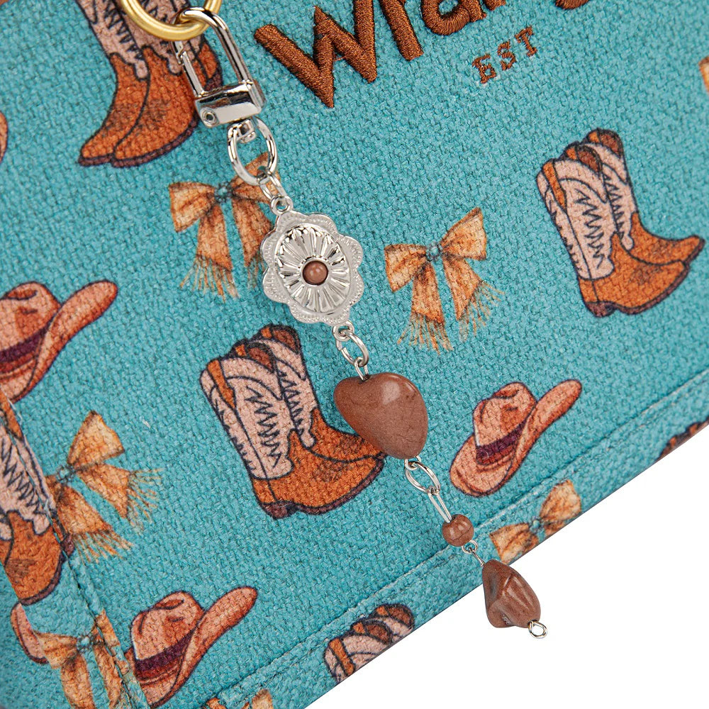 Western Print Cowgirl Tote Bag - Turquoise