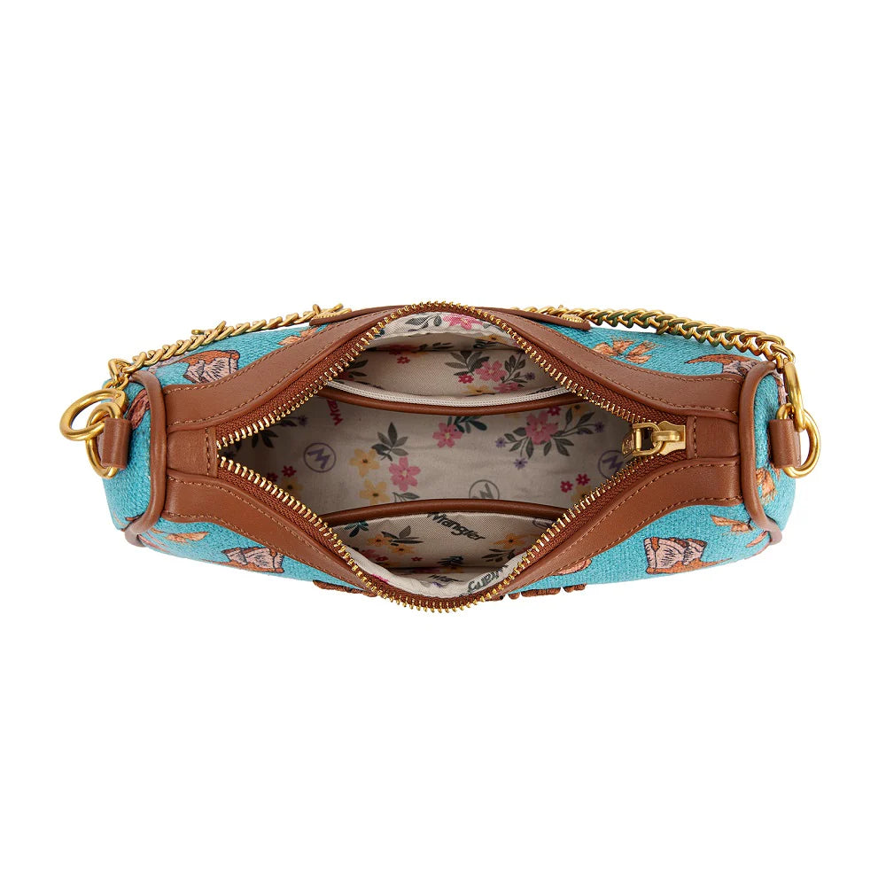 Western Cowgirl Print Shoulder Bag - Turquoise