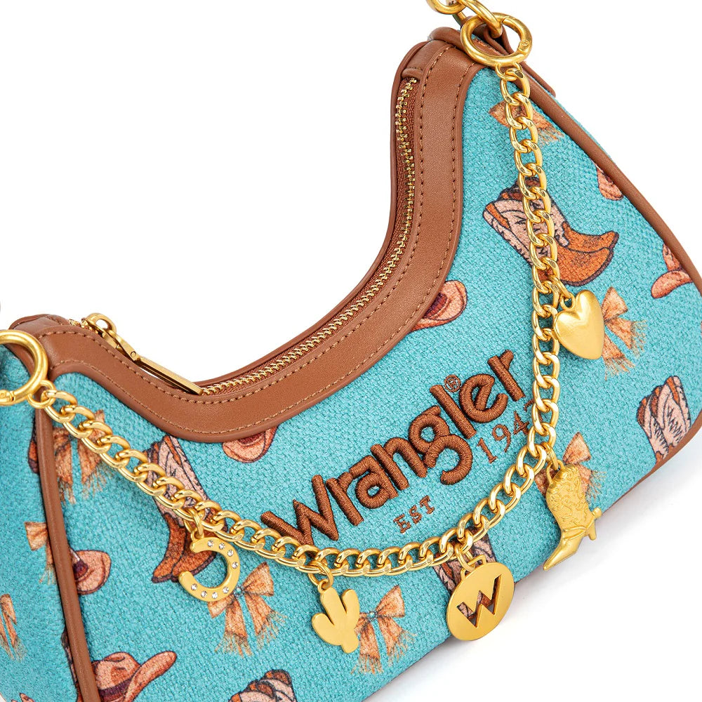 Western Cowgirl Print Shoulder Bag - Turquoise