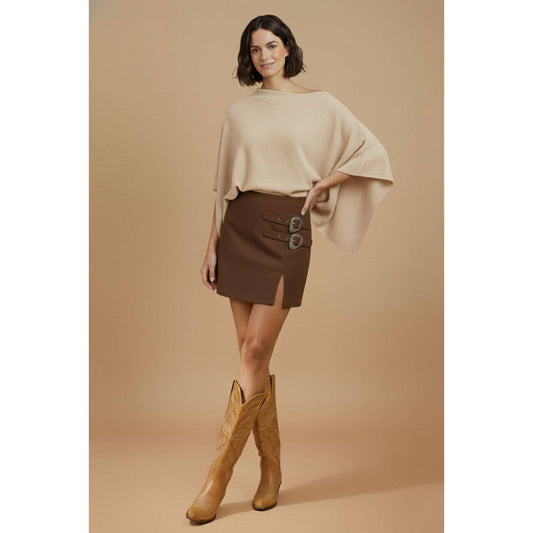 Western Buckle Detail Mini Skirt - Chocolate Brown