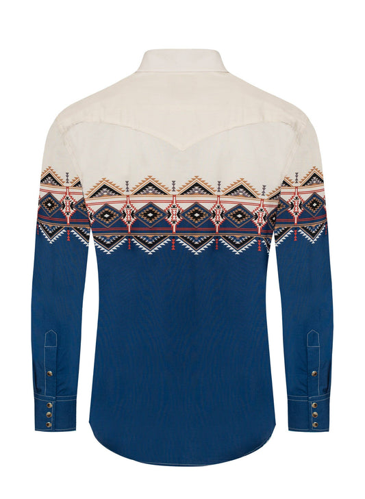 Western Pearl Snap Print Shirt - Navy