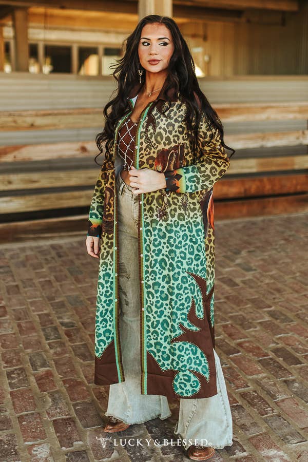 Leopard Ombre Horse Maxi Shirt Dress