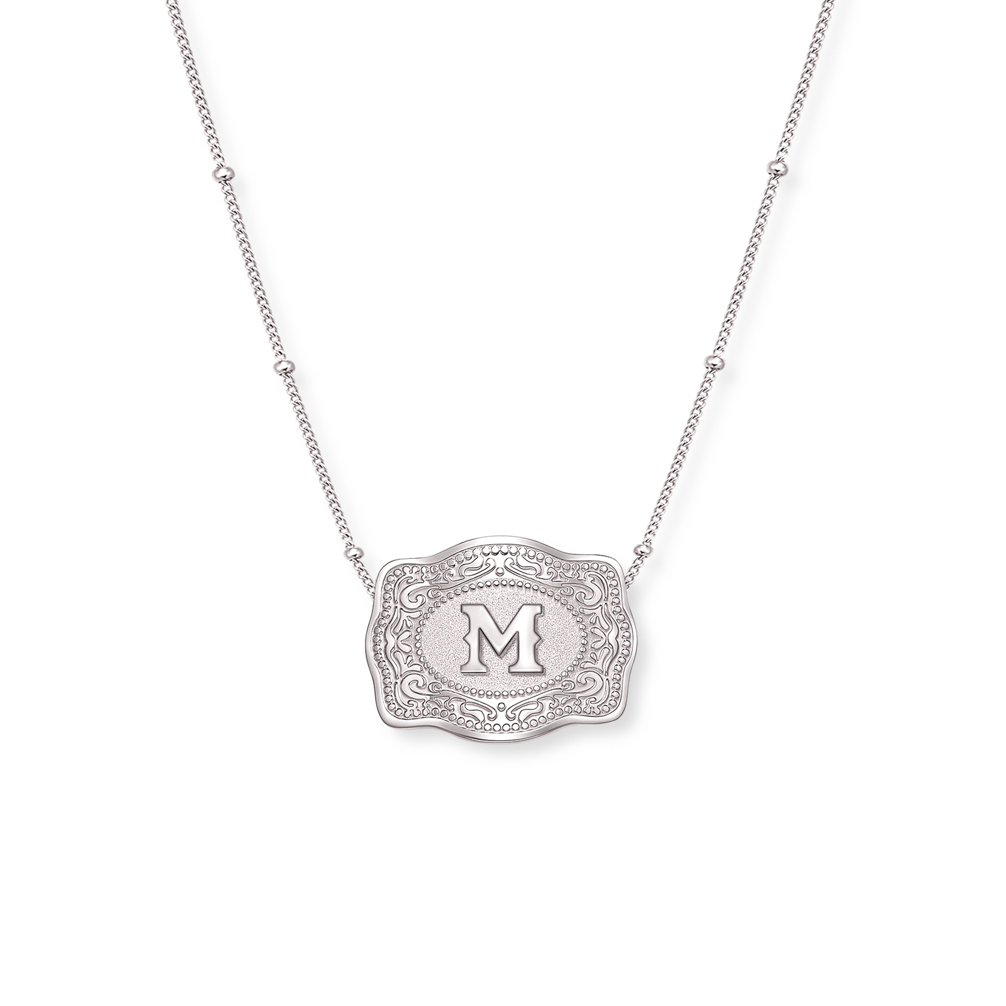 Mini Belt Buckle Necklace (Initial) Silver
