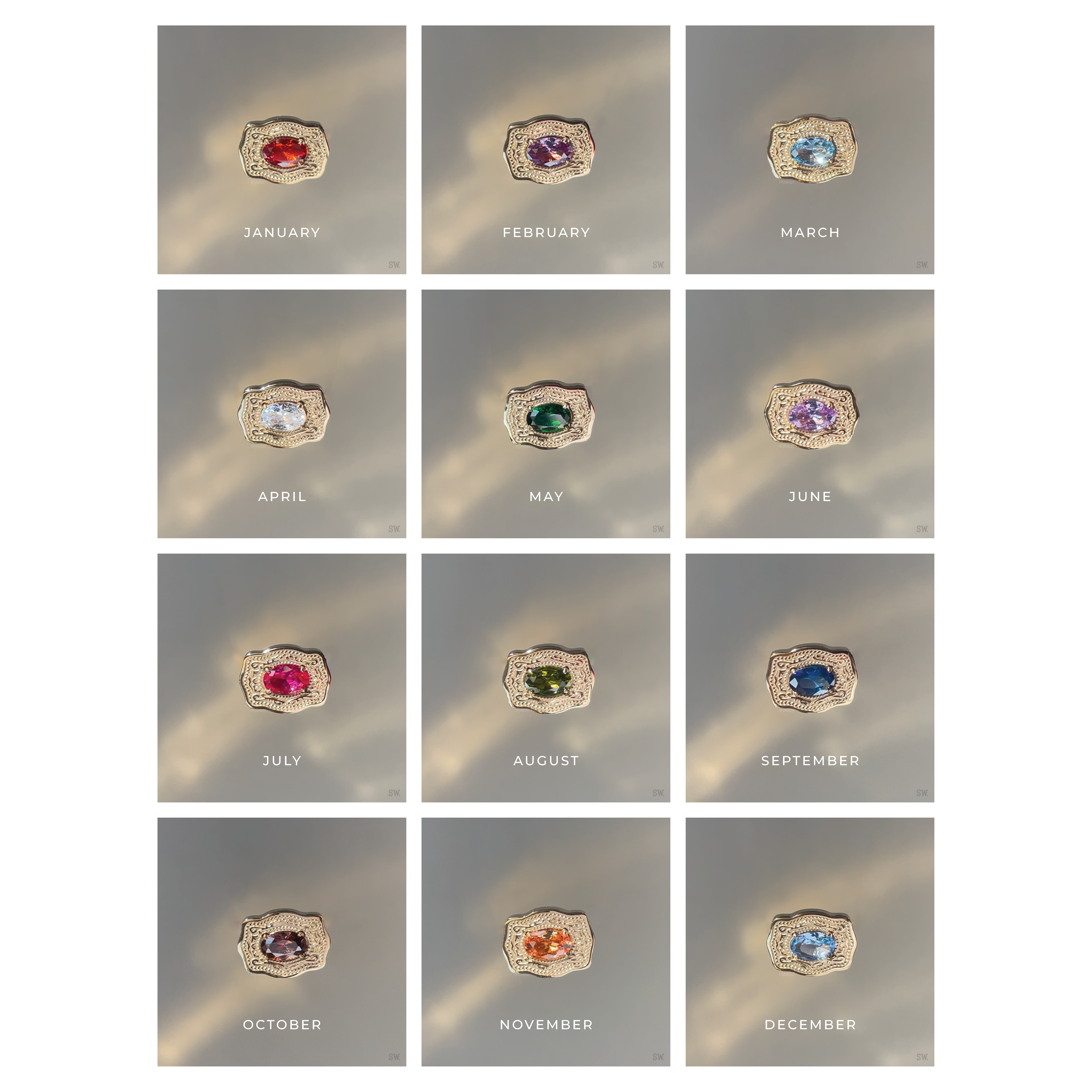 Ultra Mini Belt Buckle Birthstone Bracelet - Gold
