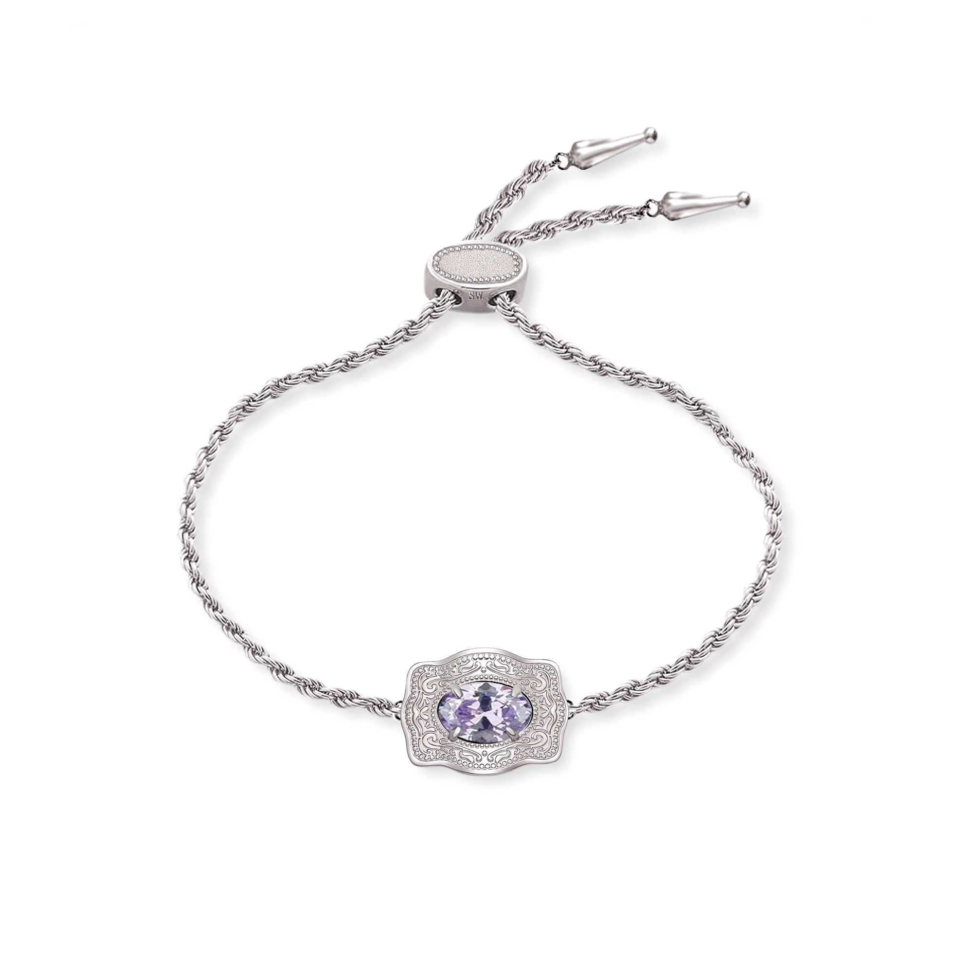 Ultra Mini Belt Buckle Birthstone Bracelet - Silver