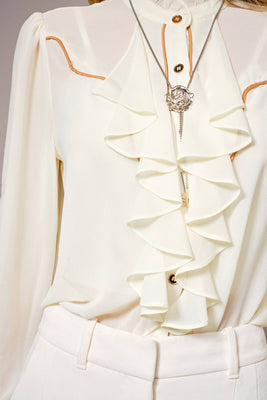 Ruffle Front Button Up Blouse