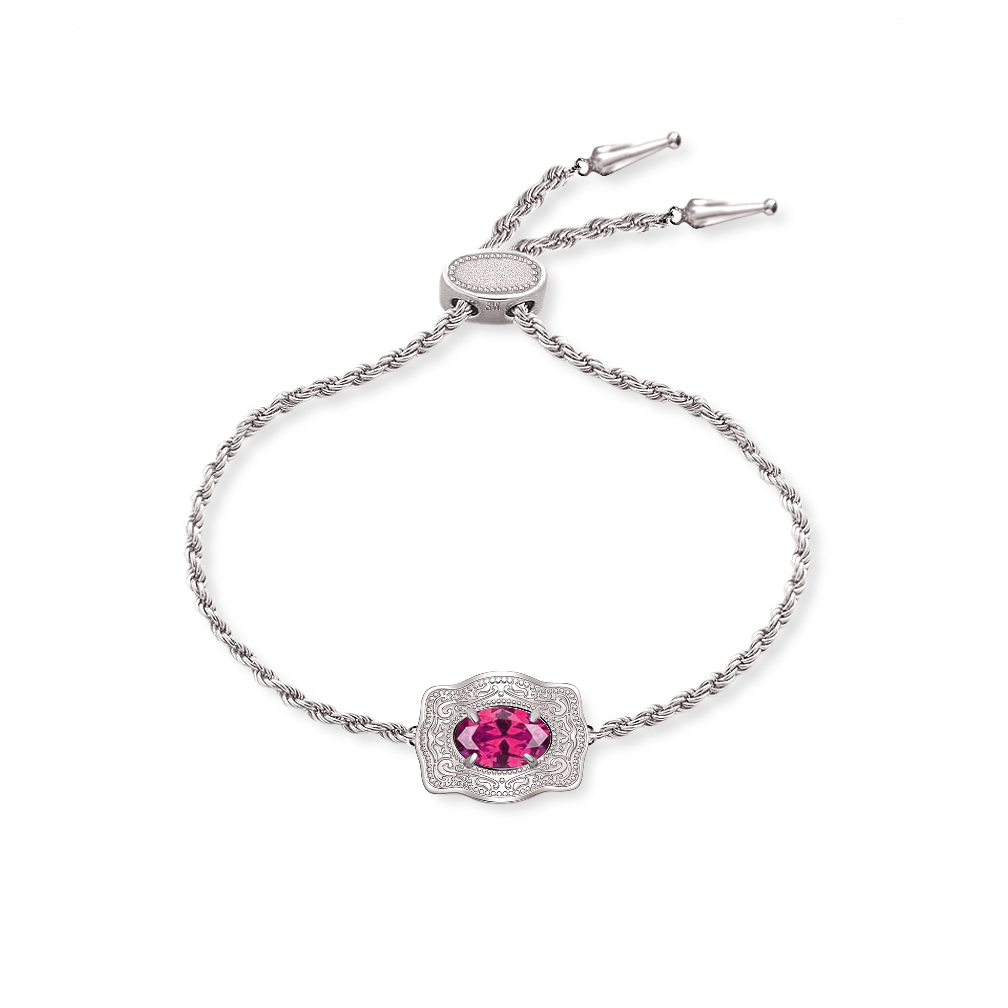 Ultra Mini Belt Buckle Birthstone Bracelet - Silver