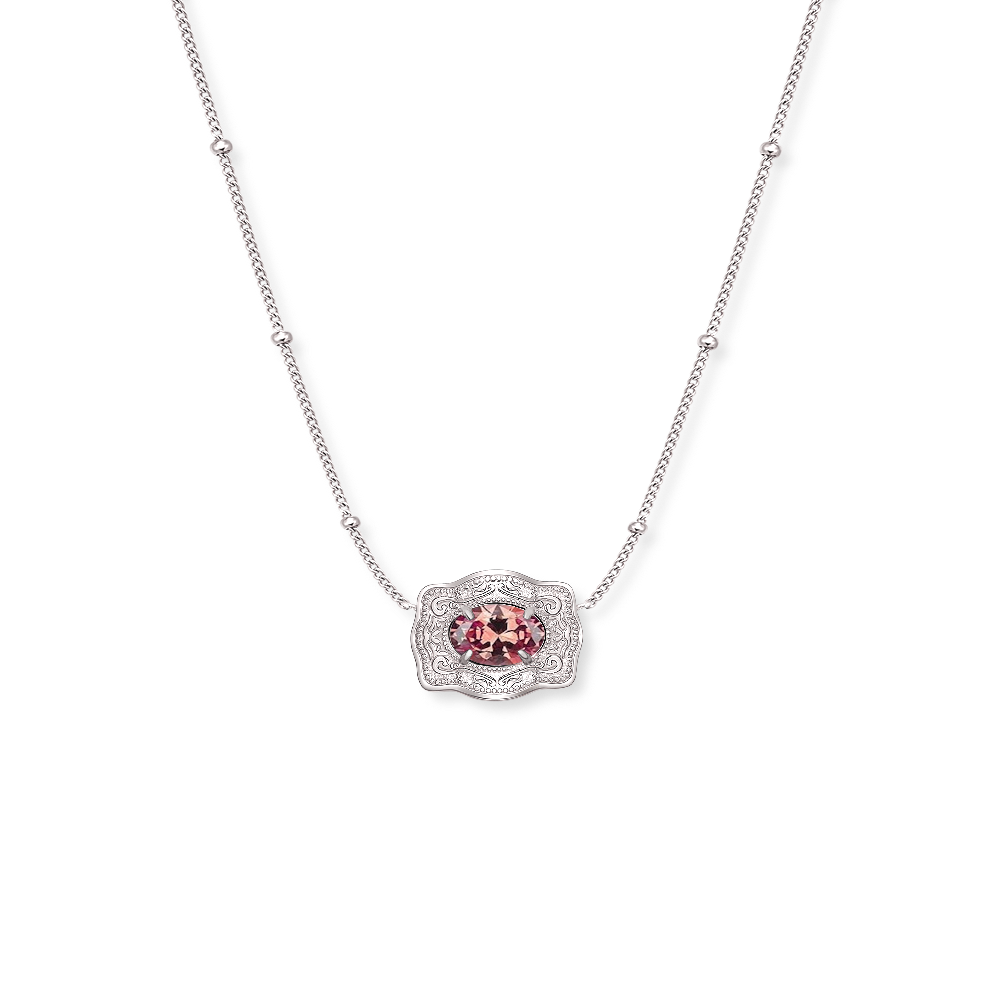 Ultra Mini Belt Buckle Birthstone Necklace - Silver