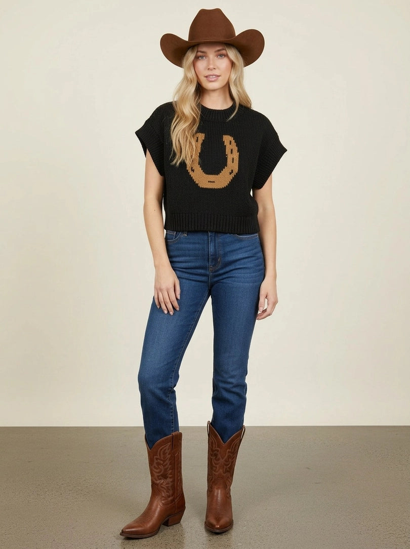 Horseshoe Vest Sweater - Black
