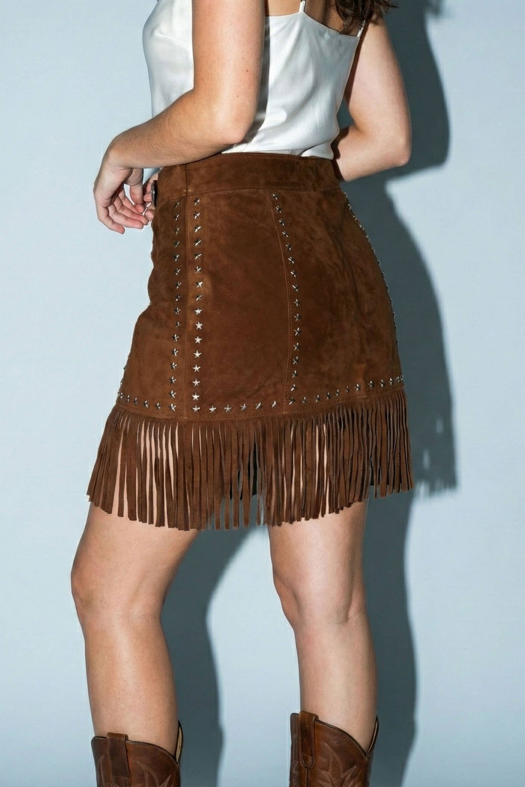 4th of July Suede Star Fringe Mini Skirt