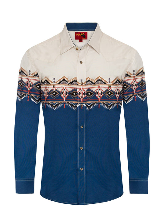 Western Pearl Snap Print Shirt - Navy