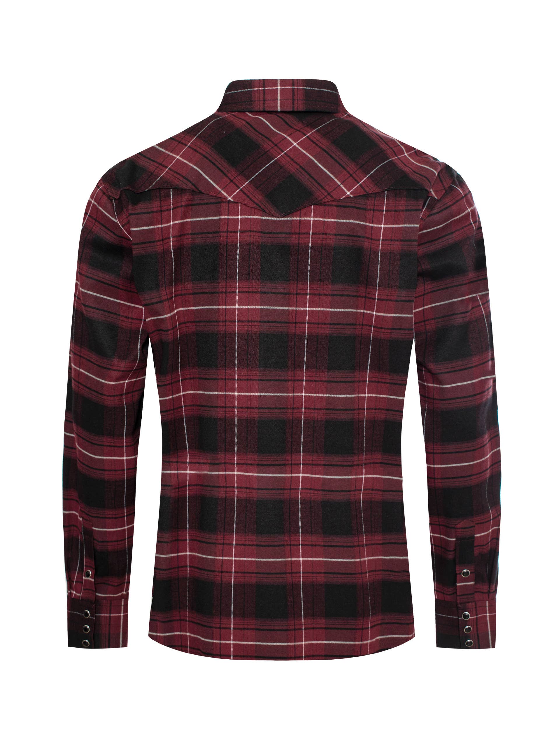 Western Long Sleeve Flannel Shirt - Burgundy Plaid
