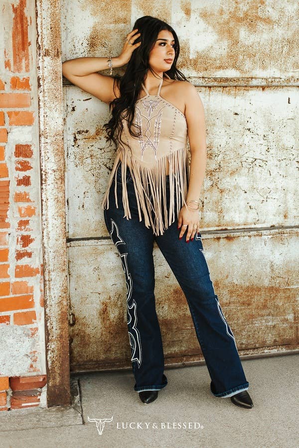Plus Boot Stitch Embroidery Jeans