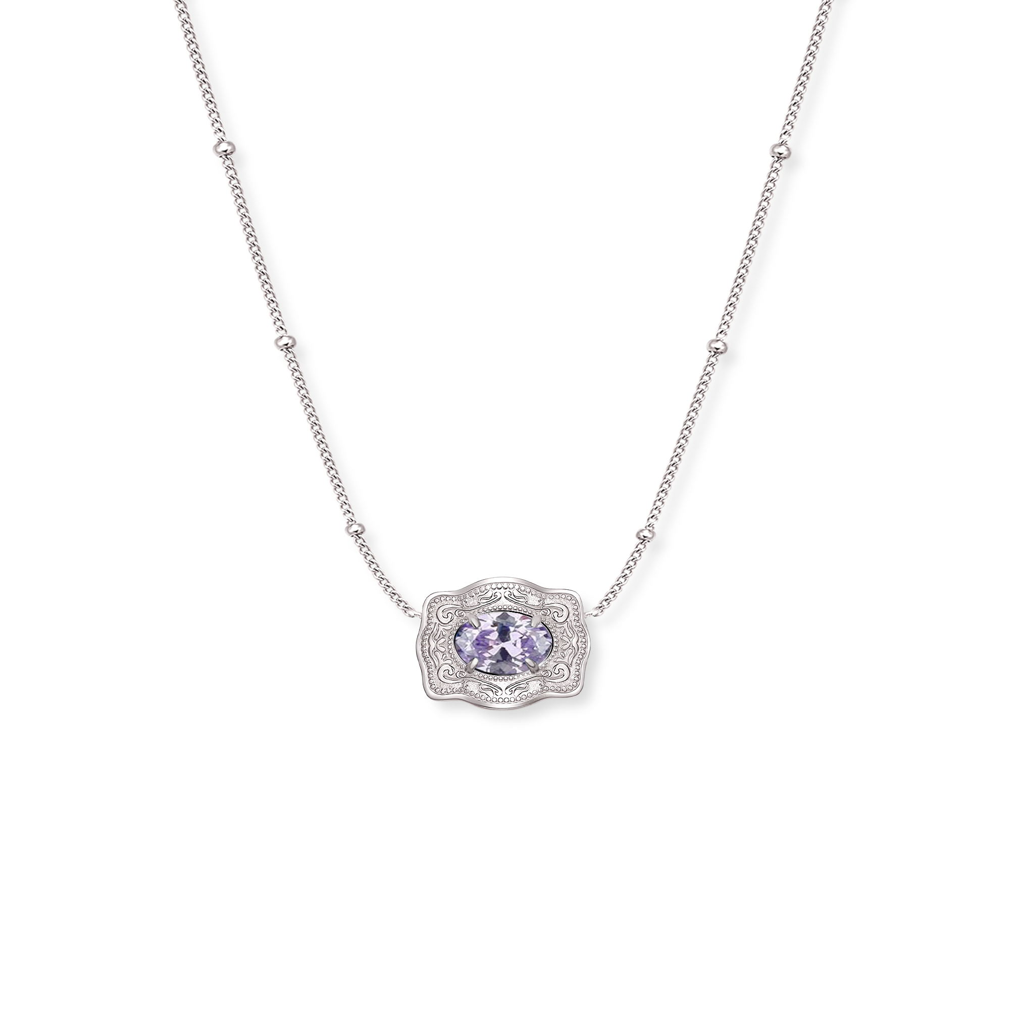 Ultra Mini Belt Buckle Birthstone Necklace - Silver