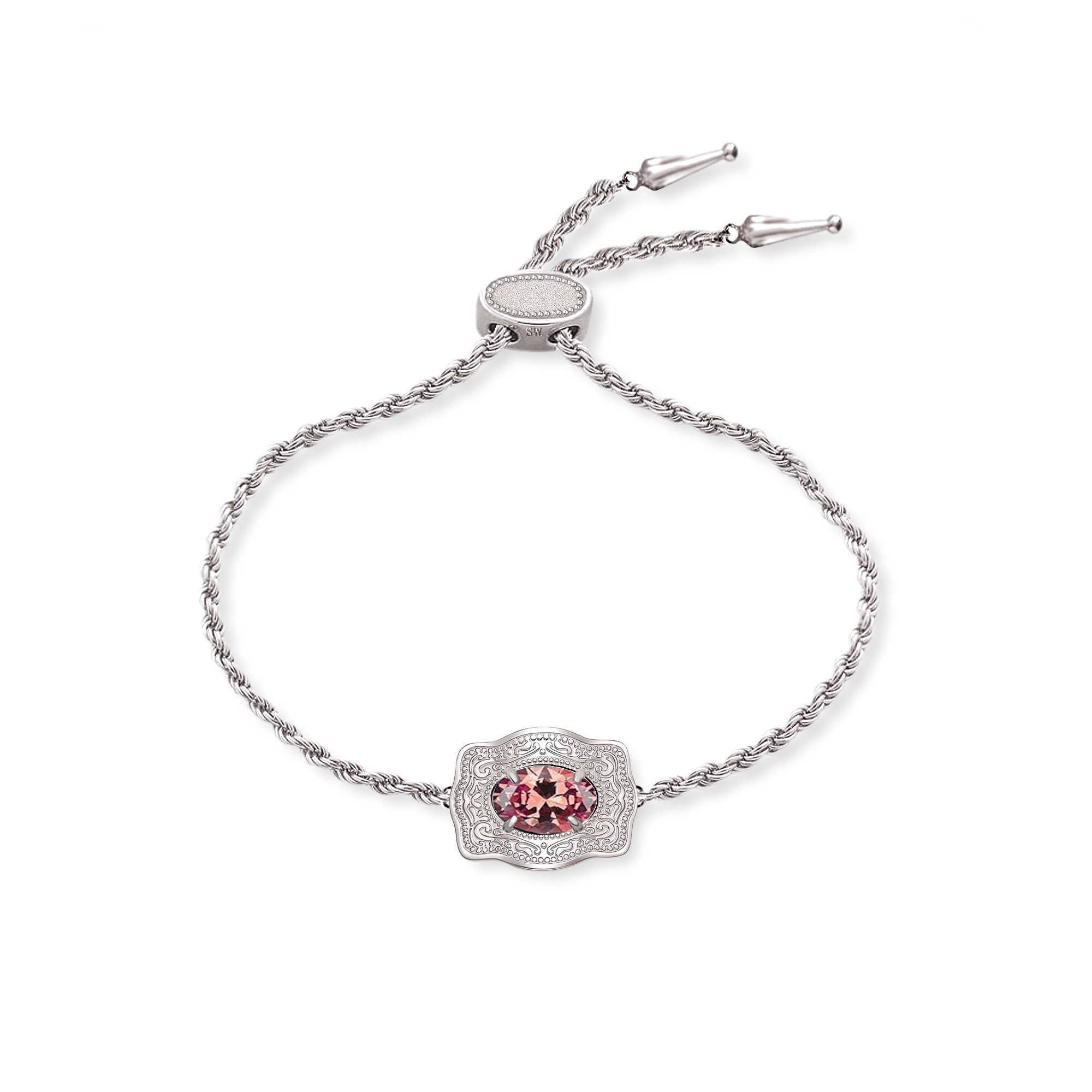 Ultra Mini Belt Buckle Birthstone Bracelet - Silver