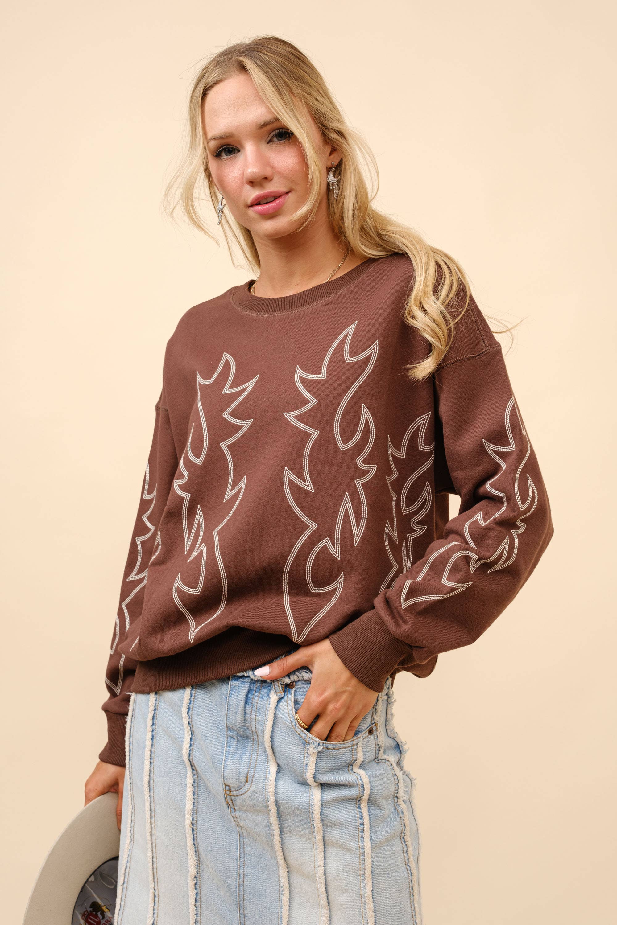 Boot Stitch Sweatshirt - Brown