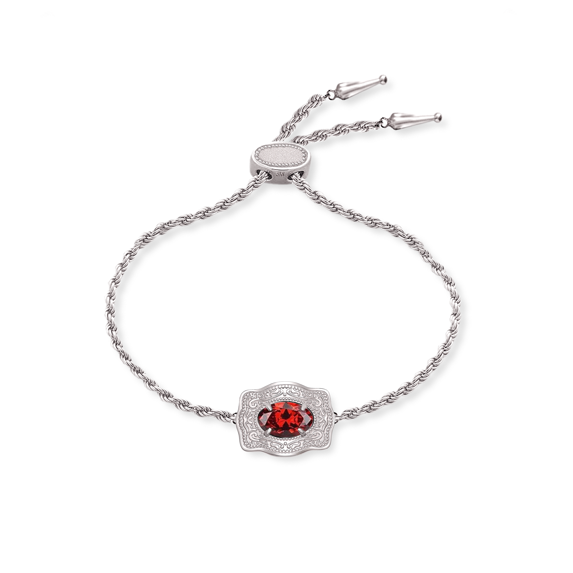 Ultra Mini Belt Buckle Birthstone Bracelet - Silver