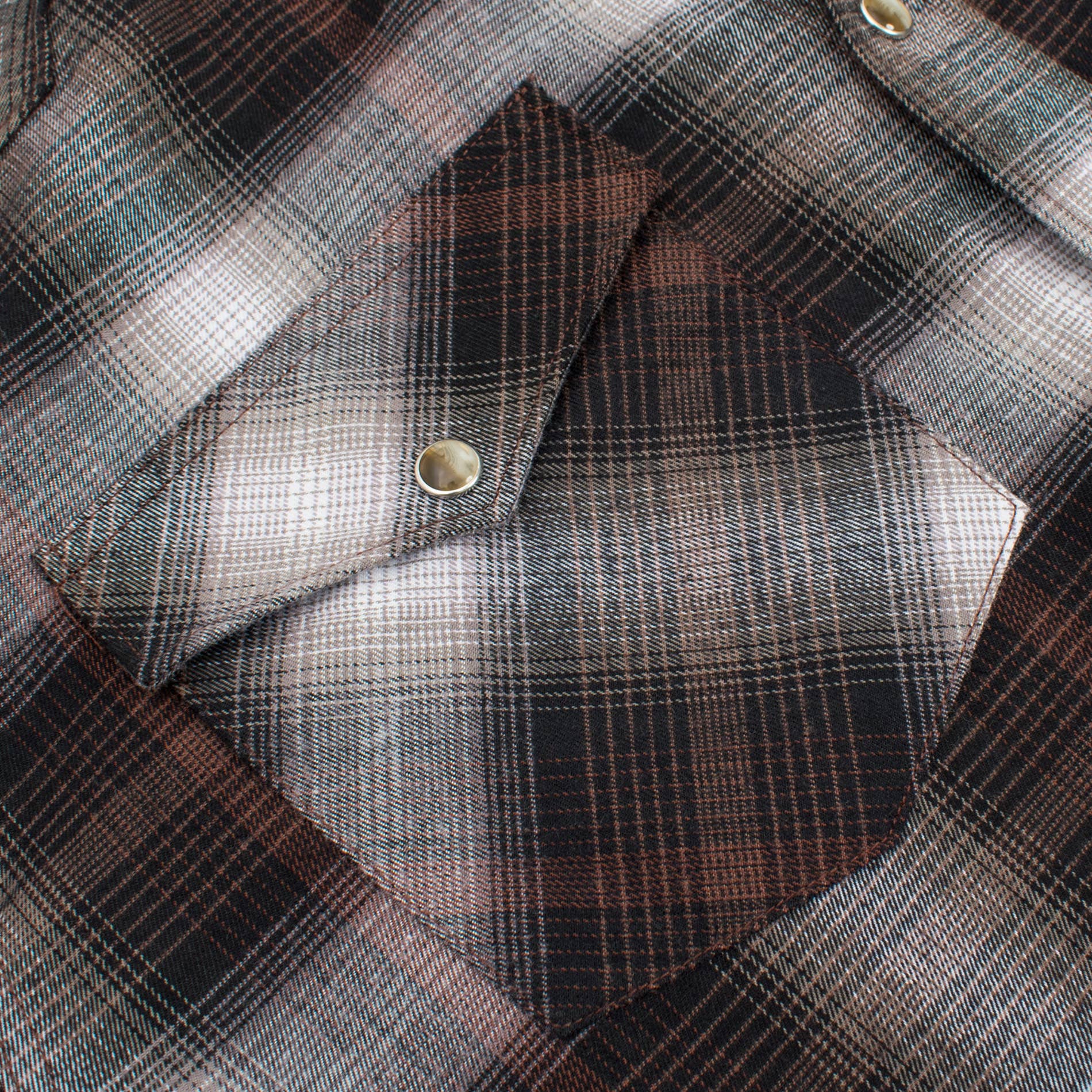 Western Long Sleeve Flannel Shirt - Brown Plaid