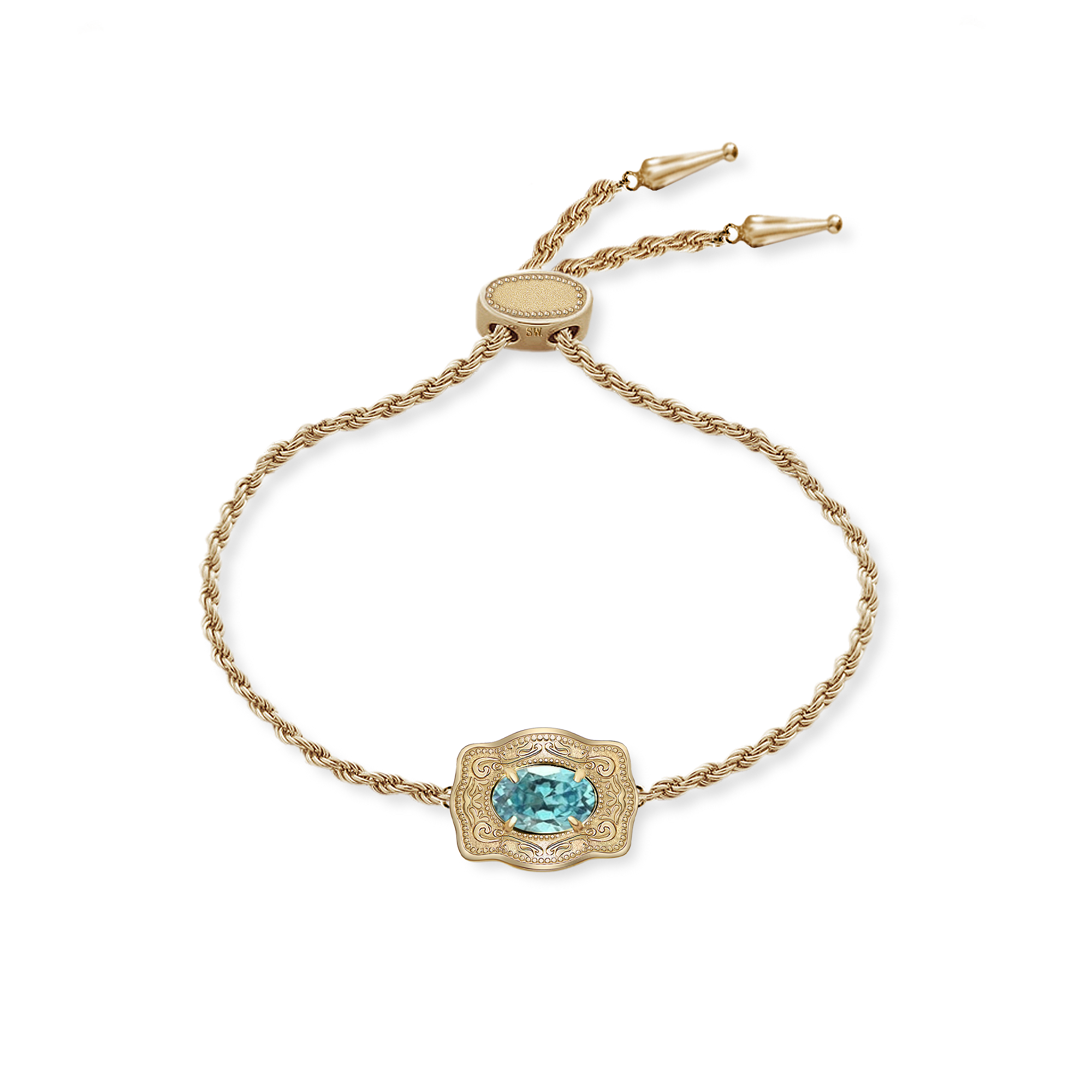 Ultra Mini Belt Buckle Birthstone Bracelet - Gold