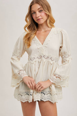 Lace Trim Bell Sleeve Blouse