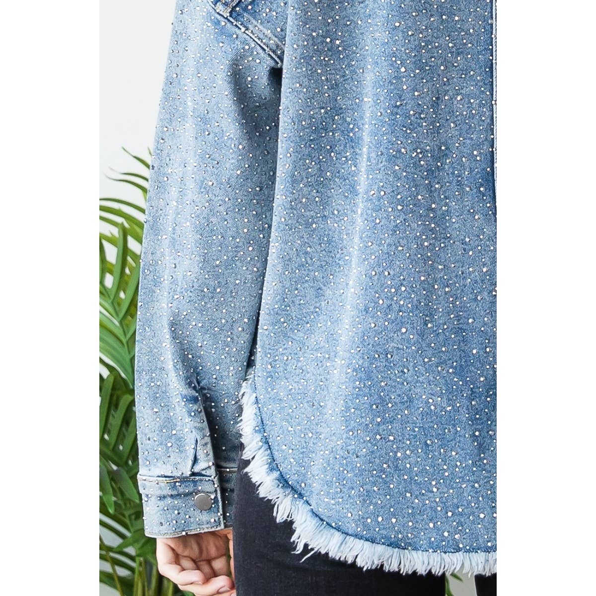 Plus Size Rhinestone Denim Shacket