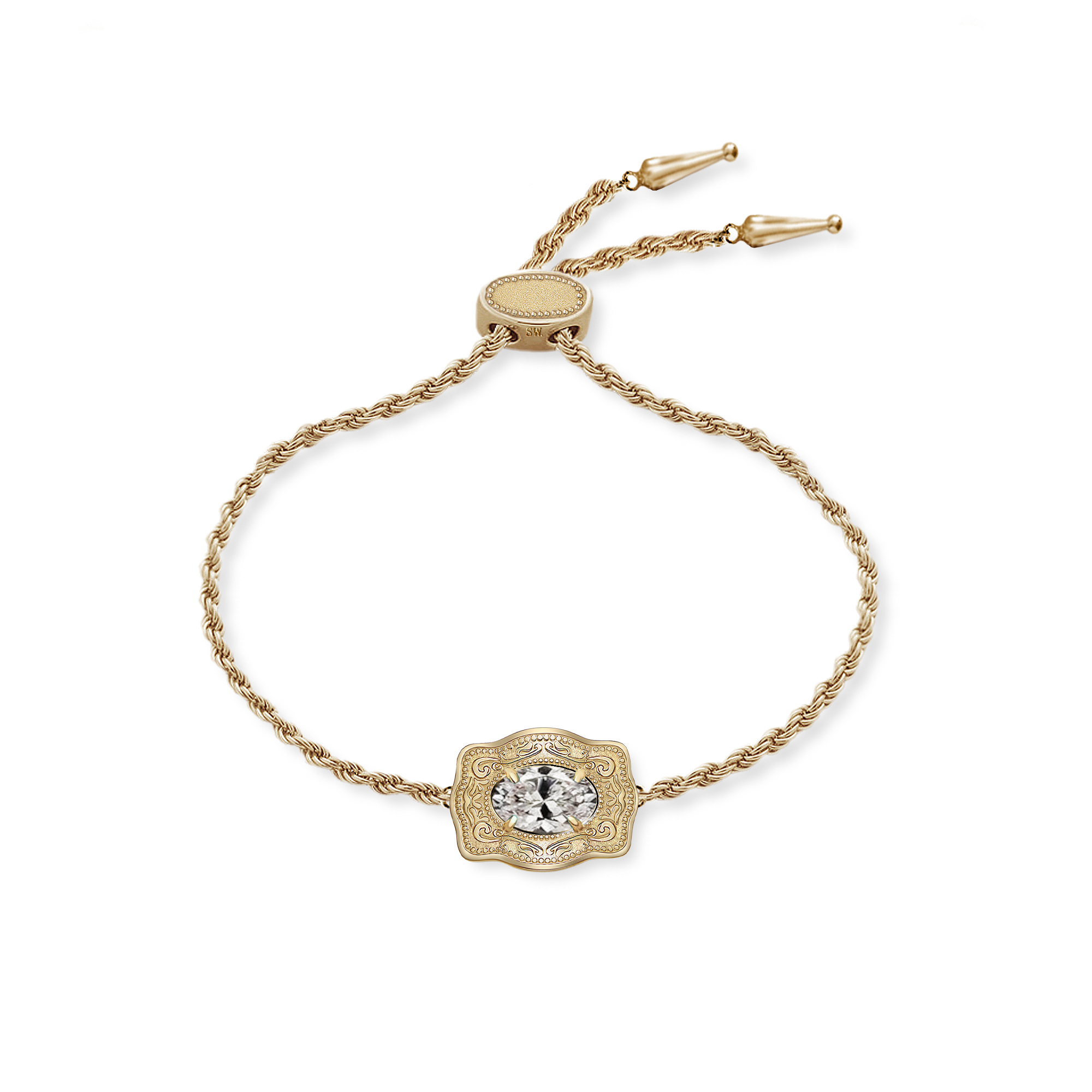 Ultra Mini Belt Buckle Birthstone Bracelet - Gold