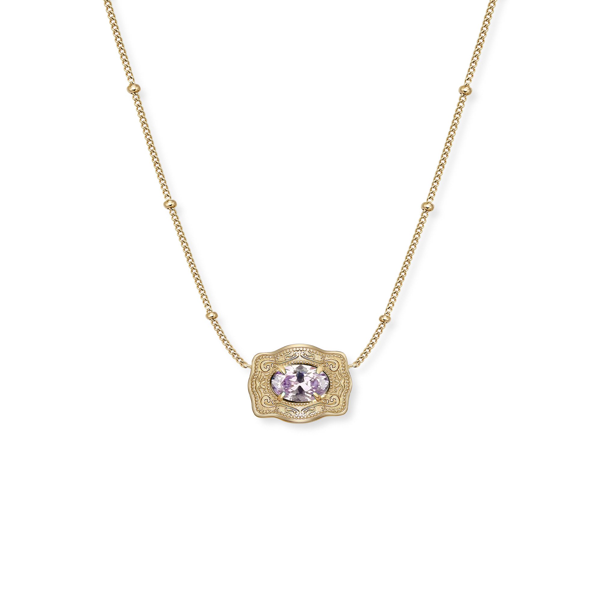 Ultra Mini Belt Buckle Birthstone Necklace - Gold